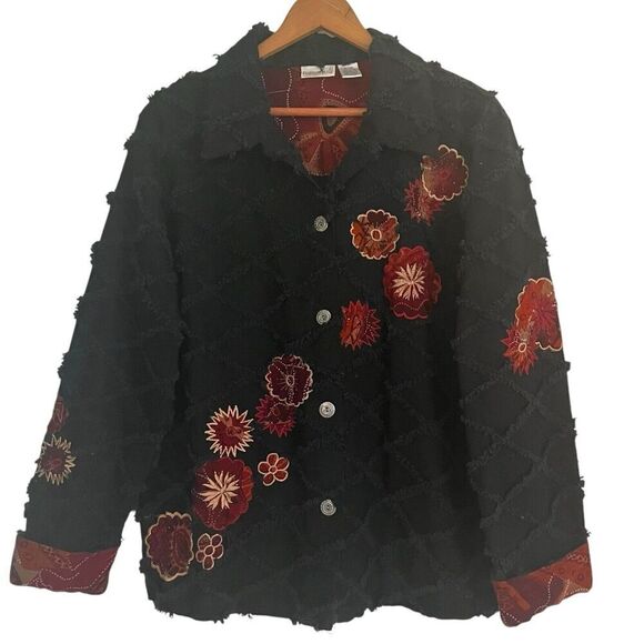 Fashion Bug Jackets & Blazers - Fashion Bug Floral Embroidered Beaded Jacket 18 20 Boxy 90s Blazer Grunge